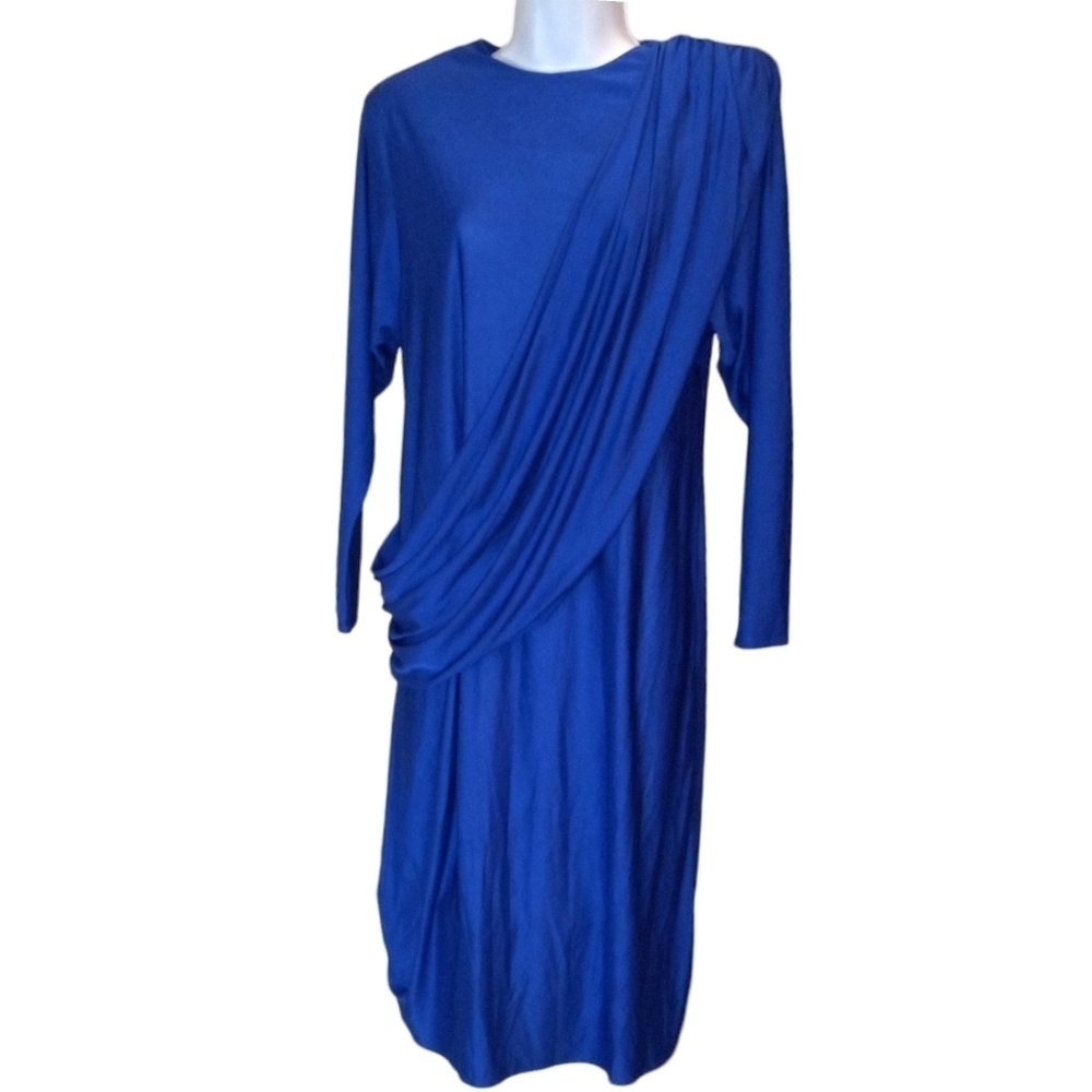 Vtg Authentic Late 70s Vintage ILGWU Draped Dress w Shoulder Pads